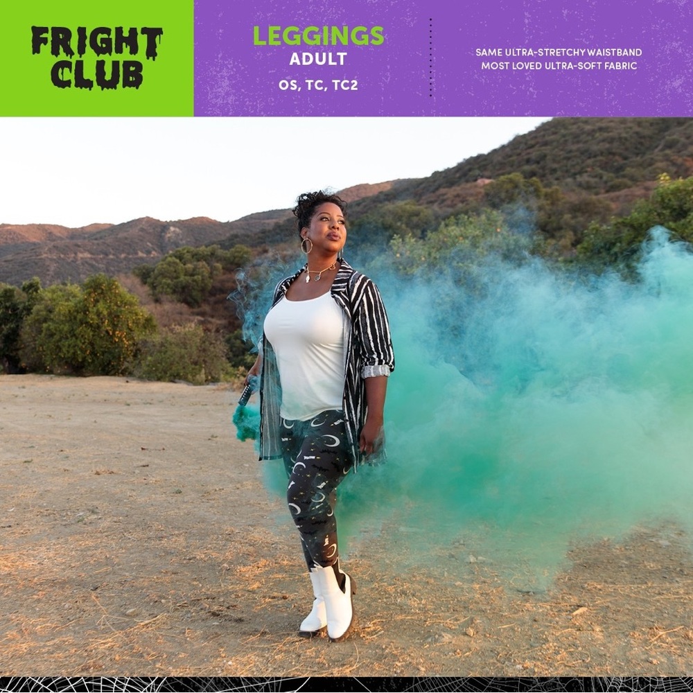 LuLaRoe TC Fright Club Floral Skull Halloween Leggings Tall Curvy - Picture 13 of 16